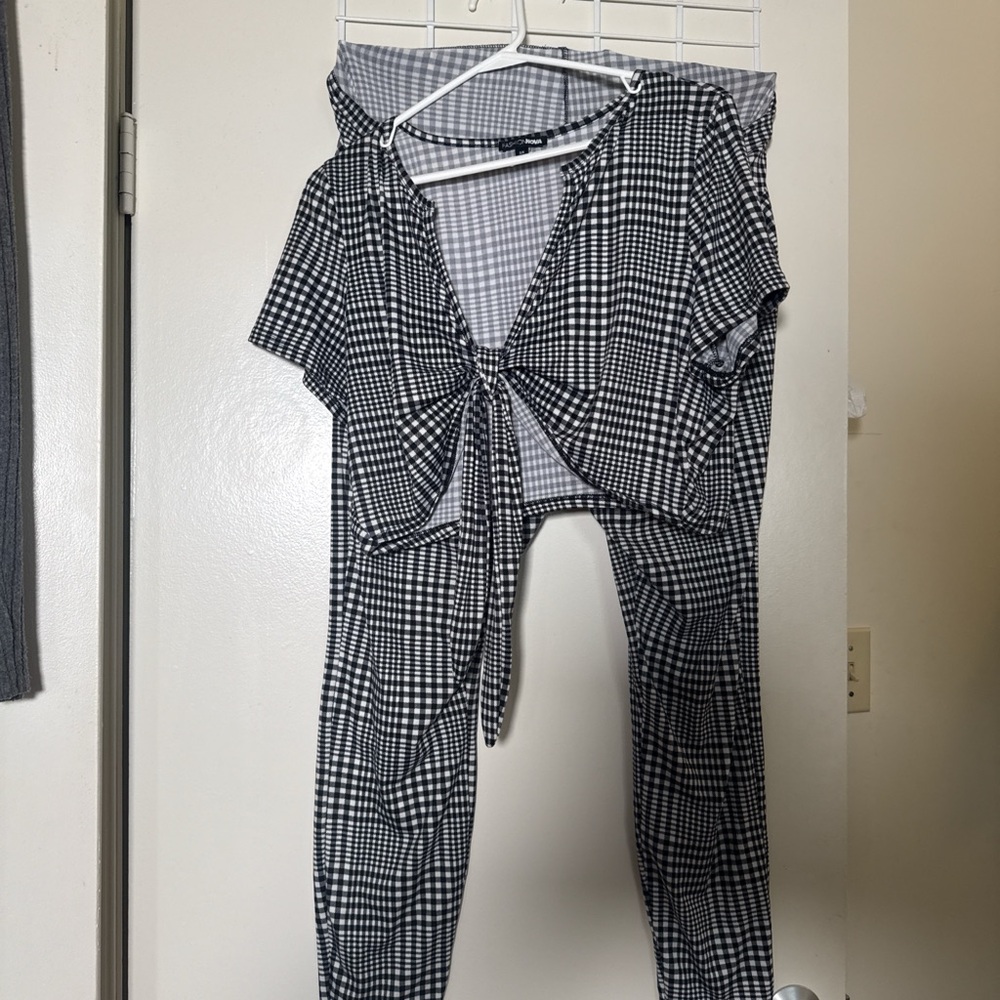 FASHION NOVA Black and White Checkered Women's Jumpsuit